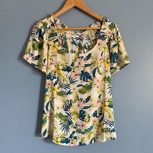 Pleione Floral Print Top - Green and Yellow